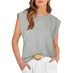 image:imageWIHOLL Cap Sleeve Tops for Women Summer Top Basic Tee Shirts Business Casual Tank Loose Fit 2026 FashionM  Grey
