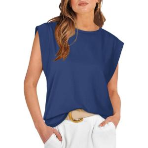 image:imageWIHOLL Cap Sleeve Tops for Women Summer Top Basic Tee Shirts Business Casual Tank Loose Fit 2026 FashionO  Navy Blue