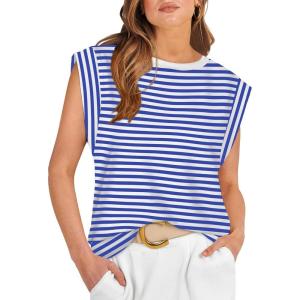 image:imageWIHOLL Cap Sleeve Tops for Women Summer Top Basic Tee Shirts Business Casual Tank Loose Fit 2026 FashionT  Bluewhite Stripe