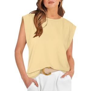 image:imageWIHOLL Cap Sleeve Tops for Women Summer Top Basic Tee Shirts Business Casual Tank Loose Fit 2026 FashionY  Pale Yellow