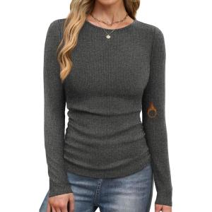 image:imageWIHOLL Long Sleeve Shirts for Women Fall Fashion Thermal Shirts Rib Knit Winter Clothing Warm Undershirts Basic TShirts1grey