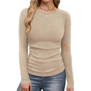 image:imageWIHOLL Long Sleeve Shirts for Women Fall Fashion Thermal Shirts Rib Knit Winter Clothing Warm Undershirts Basic TShirts1khaki