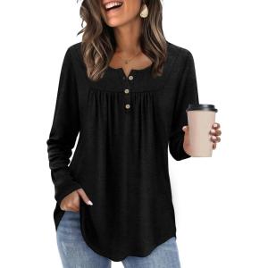 image:imageWIHOLL Long Sleeve Shirts for Women Fall Outfits 2025 Crewneck Casual Tunic Tops Trendy Blouses Fashion Clothing0black
