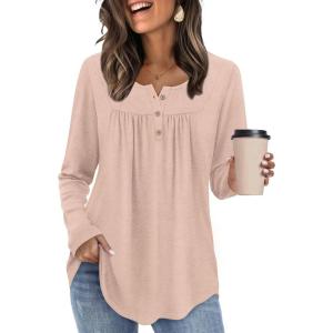 image:imageWIHOLL Long Sleeve Shirts for Women Fall Outfits 2025 Crewneck Casual Tunic Tops Trendy Blouses Fashion Clothing1khaki