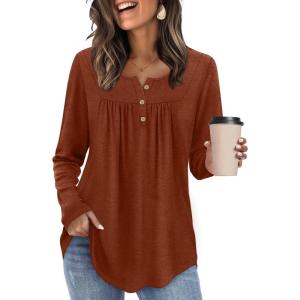 image:imageWIHOLL Long Sleeve Shirts for Women Fall Outfits 2025 Crewneck Casual Tunic Tops Trendy Blouses Fashion Clothing2caramel