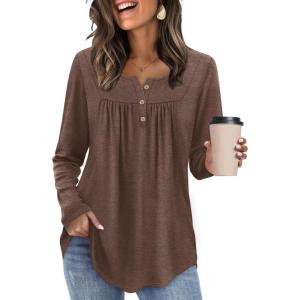 image:imageWIHOLL Long Sleeve Shirts for Women Fall Outfits 2025 Crewneck Casual Tunic Tops Trendy Blouses Fashion Clothing2coffee