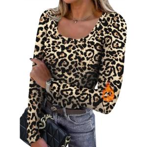 image:imageWIHOLL Long Sleeve Thermal Shirts for Women Light Fleece Tops Spring 2026 Square Neck Basic TeesBleopard