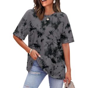 image:imageWIHOLL Oversized Tshirts for Women Summer Tops Short Sleeve T Shirts Beach Vacation Clothes Travel Outfits Fashion 2026Charcoal Tie Dye