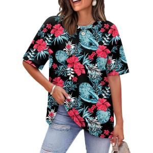 image:imageWIHOLL Oversized Tshirts for Women Summer Tops Short Sleeve T Shirts Beach Vacation Clothes Travel Outfits Fashion 2026Hawaiian Print