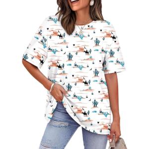 image:imageWIHOLL Oversized Tshirts for Women Summer Tops Short Sleeve T Shirts Beach Vacation Clothes Travel Outfits Fashion 2026Pink Desert
