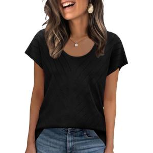 image:imageWIHOLL Short Sleeve Sweater for Women Scoop Neck Trendy Summer Tops 2026 Travel Business Casual OutfitsBlack