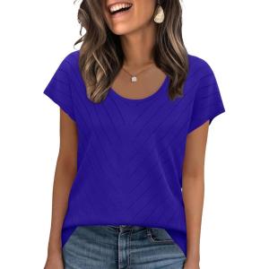 image:imageWIHOLL Short Sleeve Sweater for Women Scoop Neck Trendy Summer Tops 2026 Travel Business Casual OutfitsBlue