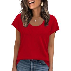 image:imageWIHOLL Short Sleeve Sweater for Women Scoop Neck Trendy Summer Tops 2026 Travel Business Casual OutfitsRed