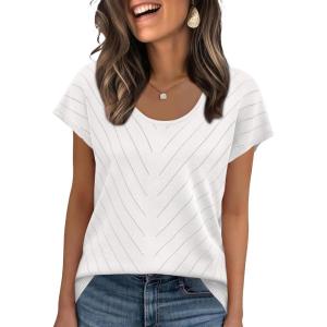 image:imageWIHOLL Short Sleeve Sweater for Women Scoop Neck Trendy Summer Tops 2026 Travel Business Casual OutfitsWhite