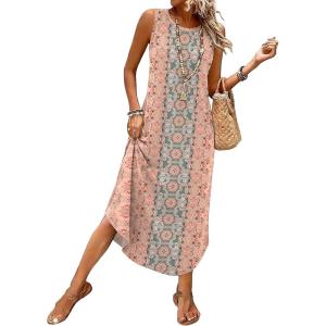 image:imageWIHOLL Summer Dresses for Women 2026 Hawaiian Beach Vacation Clothes Casual Sleeveless Maxi Long Sundresses with PocketsBoho Floral