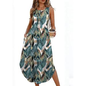 image:imageWIHOLL Summer Dresses for Women 2026 Hawaiian Beach Vacation Clothes Casual Sleeveless Maxi Long Sundresses with PocketsFloral Palm Leaf