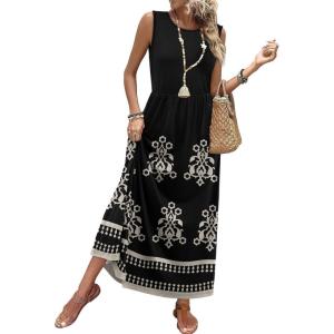 image:imageWIHOLL Summer Dresses for Women 2026 Maxi Dresses Long Flowy A Line Sleeveless Sundresses with PocketsBoho Black