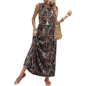 image:imageWIHOLL Summer Dresses for Women 2026 Maxi Dresses Long Flowy A Line Sleeveless Sundresses with PocketsColorful Flowers