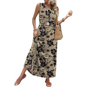 image:imageWIHOLL Summer Dresses for Women 2026 Maxi Dresses Long Flowy A Line Sleeveless Sundresses with PocketsFloral Black Flowers