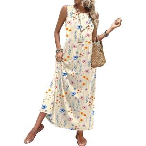 image:imageWIHOLL Summer Dresses for Women 2026 Maxi Dresses Long Flowy A Line Sleeveless Sundresses with PocketsFloral Butter Yellow