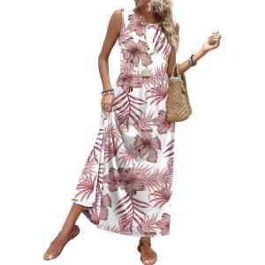 image:imageWIHOLL Summer Dresses for Women 2026 Maxi Dresses Long Flowy A Line Sleeveless Sundresses with PocketsFloral Pink