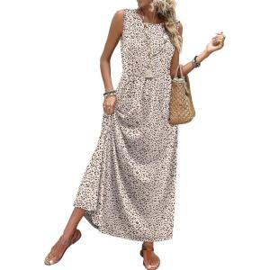 image:imageWIHOLL Summer Dresses for Women 2026 Maxi Dresses Long Flowy A Line Sleeveless Sundresses with PocketsLeopard Print