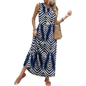 image:imageWIHOLL Summer Dresses for Women 2026 Maxi Dresses Long Flowy A Line Sleeveless Sundresses with PocketsNavy Print