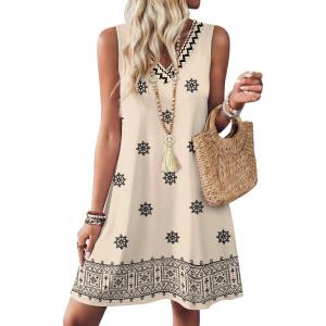 image:imageWIHOLL Summer Dresses for Women Beach Vacation Clothes Sundress Dress Hawaiian Boho Dresses Fashion Travel Cruise OutfitsBeige Ethnic