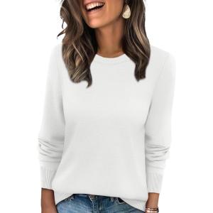 image:imageWIHOLL Sweaters for Women Lightweight Pullover Tops Long Sleeve Shirts Crewneck Fashion Clothing Fall Outfits 2026Cream White