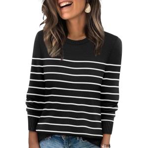 image:imageWIHOLL Sweaters for Women Lightweight Pullover Tops Long Sleeve Shirts Crewneck Fashion Clothing Fall Outfits 2026Sblackwhite Striped