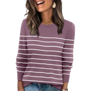 image:imageWIHOLL Sweaters for Women Lightweight Pullover Tops Long Sleeve Shirts Crewneck Fashion Clothing Fall Outfits 2026Sgrey Purplewhite Striped