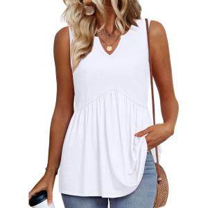 image:imageWIHOLL Tank Tops for Women Summer Babydoll Peplum Tops V Neck Sleeveless Shirts Dressy Casual Blouses Beach Vacation ClothesAll White