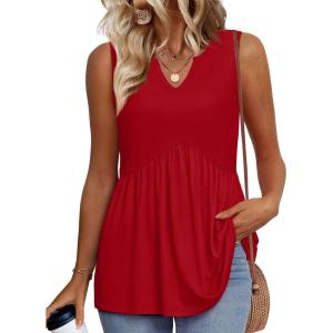 image:imageWIHOLL Tank Tops for Women Summer Babydoll Peplum Tops V Neck Sleeveless Shirts Dressy Casual Blouses Beach Vacation ClothesBright Red