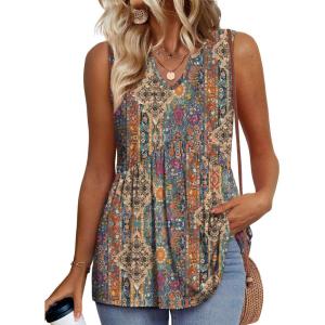image:imageWIHOLL Tank Tops for Women Summer Babydoll Peplum Tops V Neck Sleeveless Shirts Dressy Casual Blouses Beach Vacation ClothesEthnic