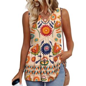 image:imageWIHOLL Tank Tops for Women Summer Babydoll Peplum Tops V Neck Sleeveless Shirts Dressy Casual Blouses Beach Vacation ClothesMulticolorful