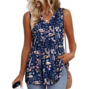 image:imageWIHOLL Tank Tops for Women Summer Babydoll Peplum Tops V Neck Sleeveless Shirts Dressy Casual Blouses Beach Vacation ClothesNavy Floral
