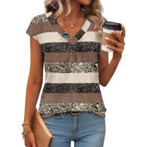 image:imageWIHOLL Tank Tops for Women Summer Shirts V Neck TShirts Beach Vacation Clothe Boho Sleeveless Basic Tees Fashion Clothing1brown Stripe