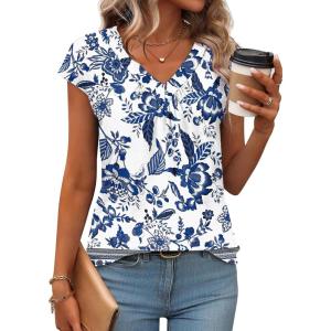 image:imageWIHOLL Tank Tops for Women Summer Shirts V Neck TShirts Beach Vacation Clothe Boho Sleeveless Basic Tees Fashion Clothing1ethnic Blue White