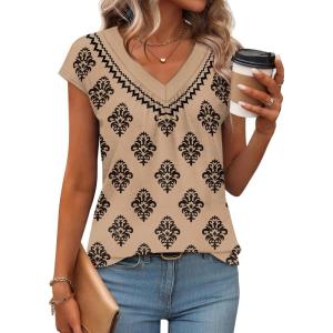 image:imageWIHOLL Tank Tops for Women Summer Shirts V Neck TShirts Beach Vacation Clothe Boho Sleeveless Basic Tees Fashion Clothing1khaki Ethnic Floral