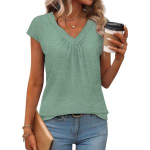 image:imageWIHOLL Tank Tops for Women Summer Shirts V Neck TShirts Beach Vacation Clothe Boho Sleeveless Basic Tees Fashion Clothing2bean Green