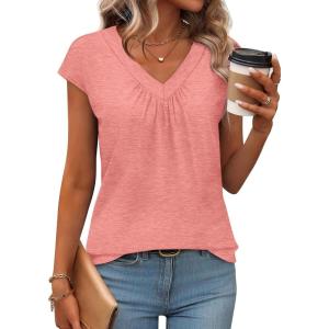 image:imageWIHOLL Tank Tops for Women Summer Shirts V Neck TShirts Beach Vacation Clothe Boho Sleeveless Basic Tees Fashion Clothing2coral