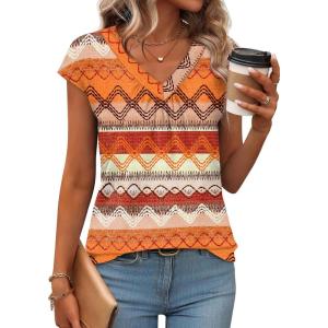 image:imageWIHOLL Tank Tops for Women Summer Shirts V Neck TShirts Beach Vacation Clothe Boho Sleeveless Basic Tees Fashion Clothing3boho Geometric
