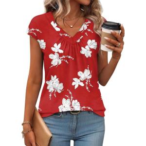 image:imageWIHOLL Tank Tops for Women Summer Shirts V Neck TShirts Beach Vacation Clothe Boho Sleeveless Basic Tees Fashion Clothing3red Lily