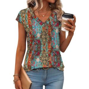 image:imageWIHOLL Tank Tops for Women Summer Shirts V Neck TShirts Beach Vacation Clothe Boho Sleeveless Basic Tees Fashion Clothing4ethnic Print