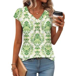 image:imageWIHOLL Tank Tops for Women Summer Shirts V Neck TShirts Beach Vacation Clothe Boho Sleeveless Basic Tees Fashion Clothing4green Ethnic Floral