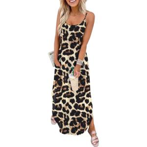 image:imageWIHOLL Womens Maxi Dresses for Women Casual Long Summer Sun Dresses 2026 Spaghetti Strap Hawaiian Vacation Outfits for WomenFloral Leopard