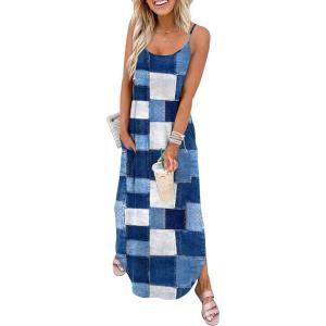 image:imageWIHOLL Womens Maxi Dresses for Women Casual Long Summer Sun Dresses 2026 Spaghetti Strap Hawaiian Vacation Outfits for WomenFloral Plaid