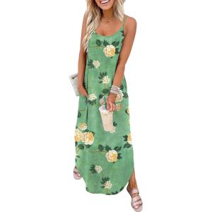 image:imageWIHOLL Womens Maxi Dresses for Women Casual Long Summer Sun Dresses 2026 Spaghetti Strap Hawaiian Vacation Outfits for WomenFloral Yellow Rose