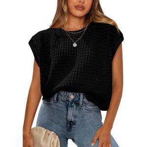 image:imageWIHOLL Womens Summer Cap Sleeve Crochet Tops Hollow Out Spring Sweaters Vacation Cruise Outfits 2026 Fashion ClothingAblack