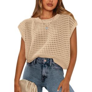 image:imageWIHOLL Womens Summer Cap Sleeve Crochet Tops Hollow Out Spring Sweaters Vacation Cruise Outfits 2026 Fashion ClothingBapricot